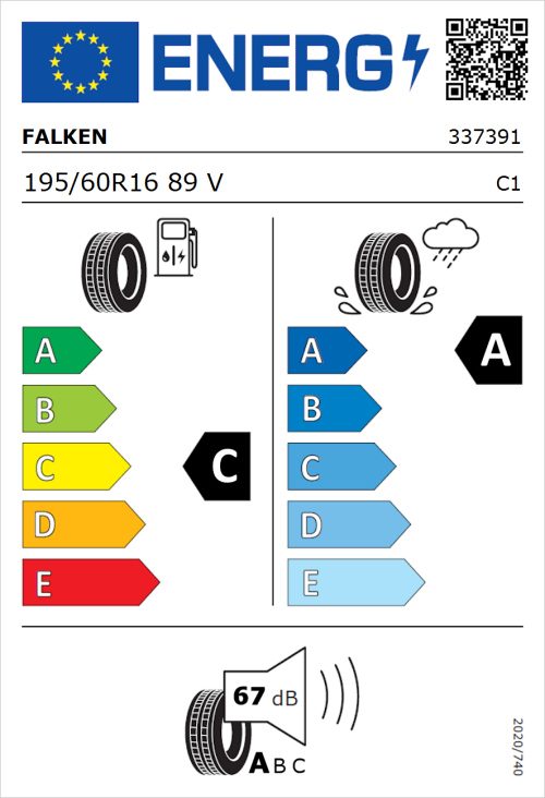 Tyre Label for Falken Ziex  ZE310 Ecorun 195/60R16 89V