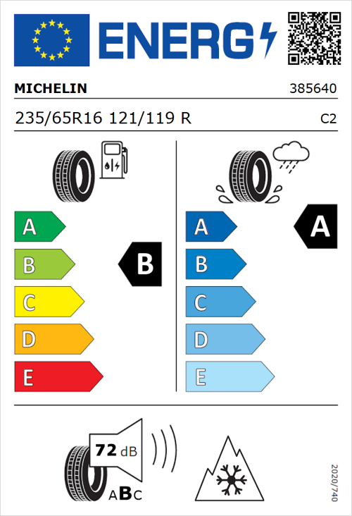 Tyre Label for Michelin Agilis 3 235/65R16 121/119R