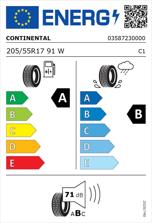 Tyre Label for Continental EcoContact 6 205/55R17 91W