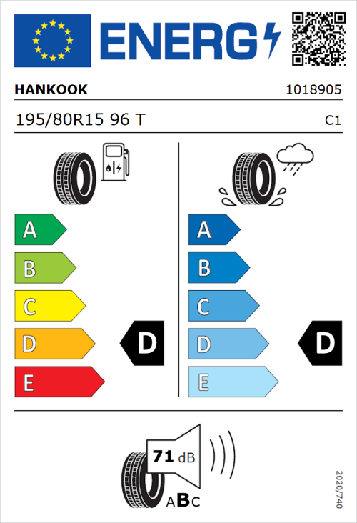 Tyre Label for Hankook Dynapro ATM RF10 195/80R15 96T