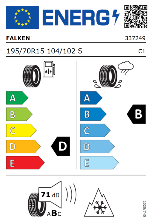 Tyre Label for Falken Euroall Season Van11 195/70R15 104/102S