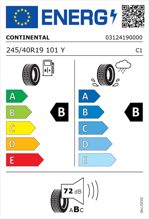 Tyre Label for Continental EcoContact 6 245/40R19 101Y