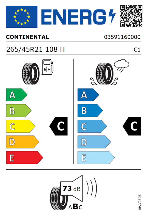 Tyre Label for Continental ContiCrossContact LX Sport 265/45R21 108H