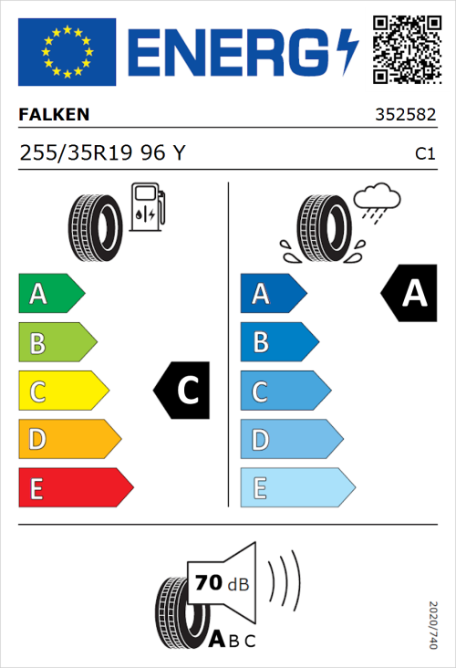 Tyre Label for Falken Azenis FK520 255/35R19 96Y