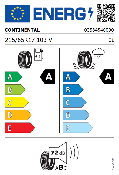 Tyre Label for Continental EcoContact 6 215/65R17 103V
