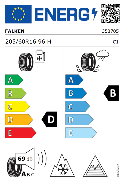 Tyre Label for Falken Eurowinter HS02 205/60R16 96H