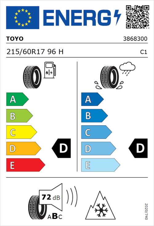 Tyre Label for Toyo Open Country ATIII 215/60R17 96H