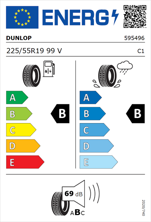 Tyre Label for Dunlop Sport Response 225/55R19 99V