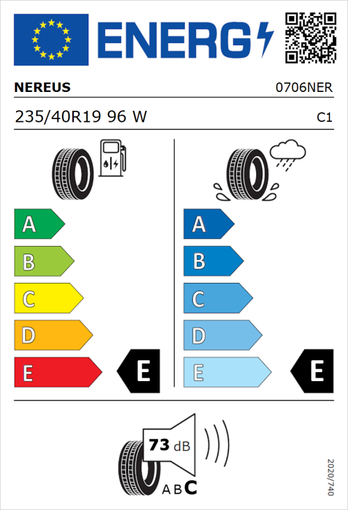Tyre Label for Nereus NS601 235/40R19 96W