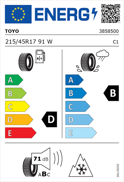 Tyre Label for Toyo Celcius AS2 215/45R17 91W