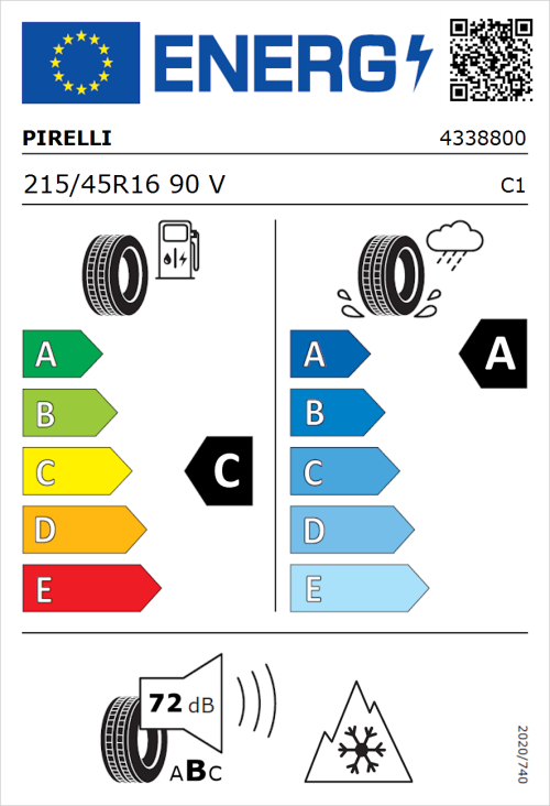 Tyre Label for Pirelli Cinturato All Season 215/45R16 90V