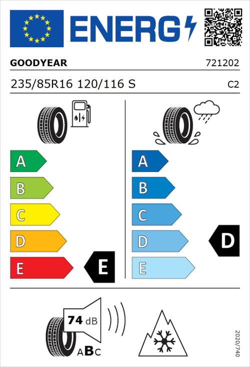 Tyre Label for Goodyear Wrangler DuraTrac 235/85R16 120/116S