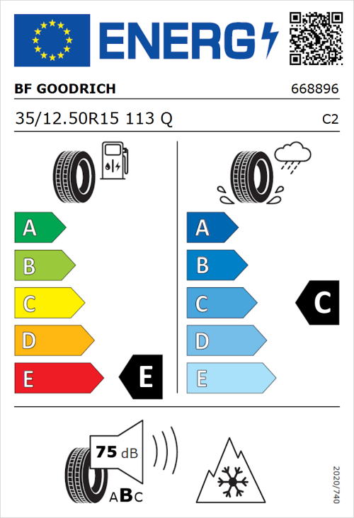 Tyre Label for BF Goodrich All-Terrain T/A KO3 35/12.50R15 113Q
