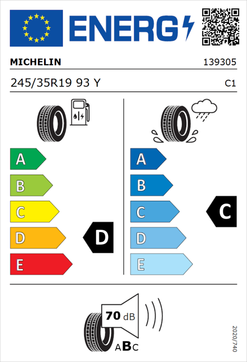 Tyre Label for Michelin Pilot Sport Cup 2 245/35R19 93Y