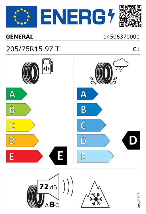 Tyre Label for General Grabber AT 3 205/75R15 97T